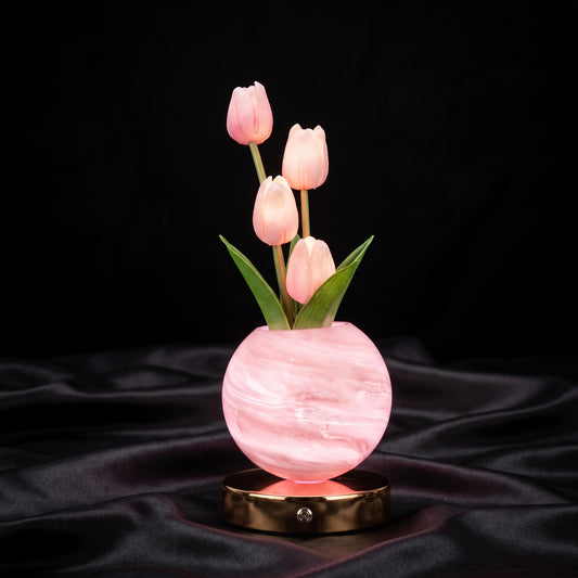 Artificial Tulip Flower LED Planet Night Light USB Rechargeable
